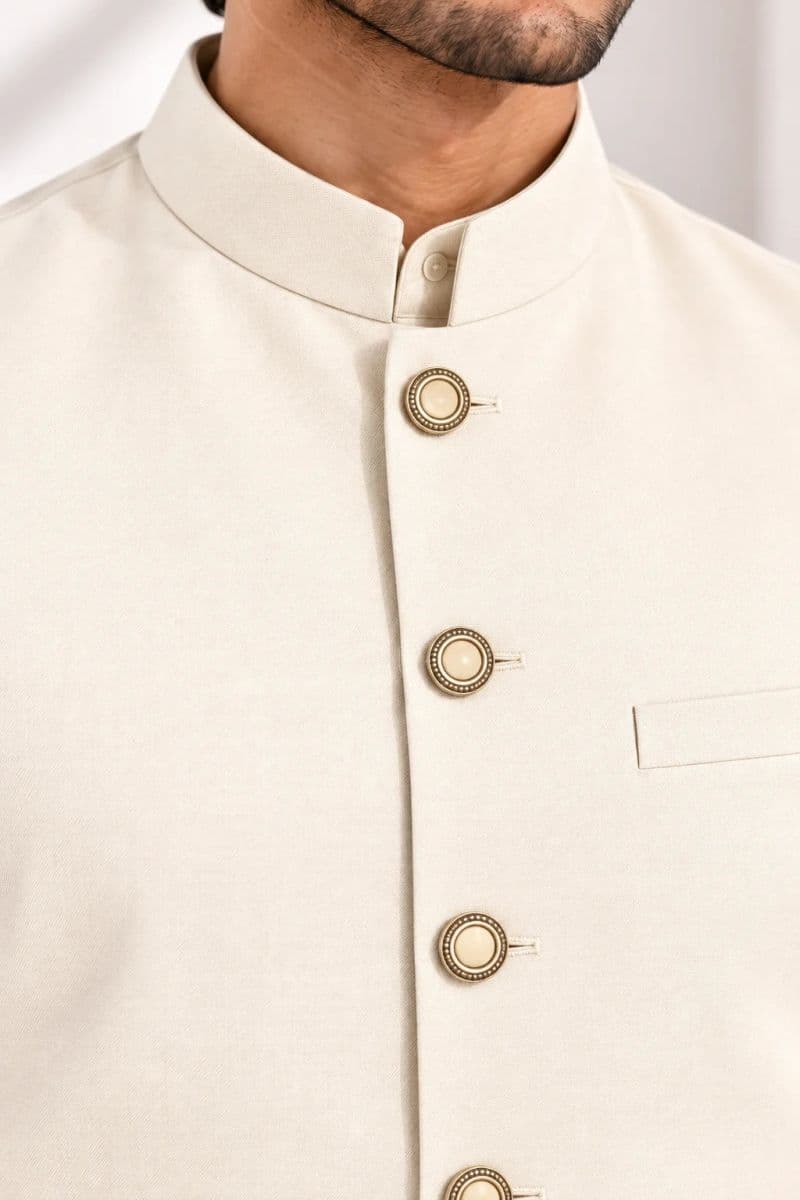 Men's Blended Kameez Shalwar with Waistcoat – CREAM