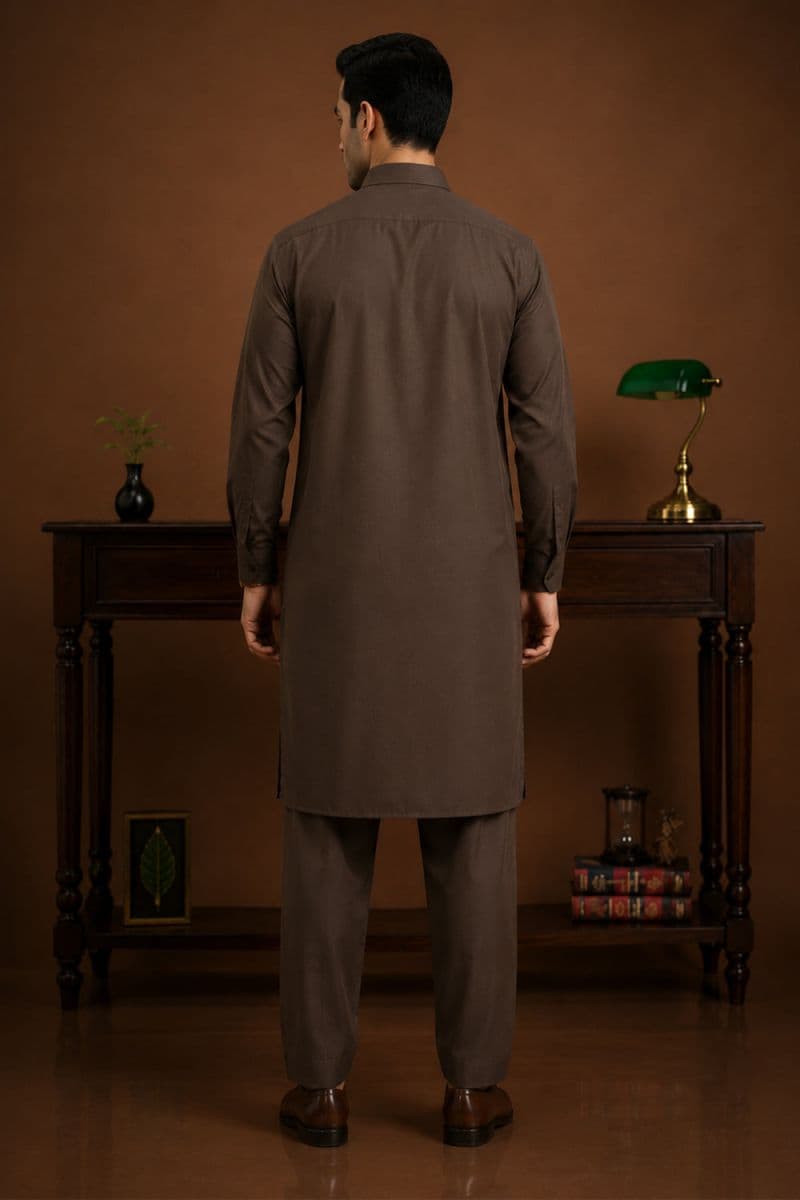 Men's Blended Kameez Shalwar – DARK BROWN thumbnail