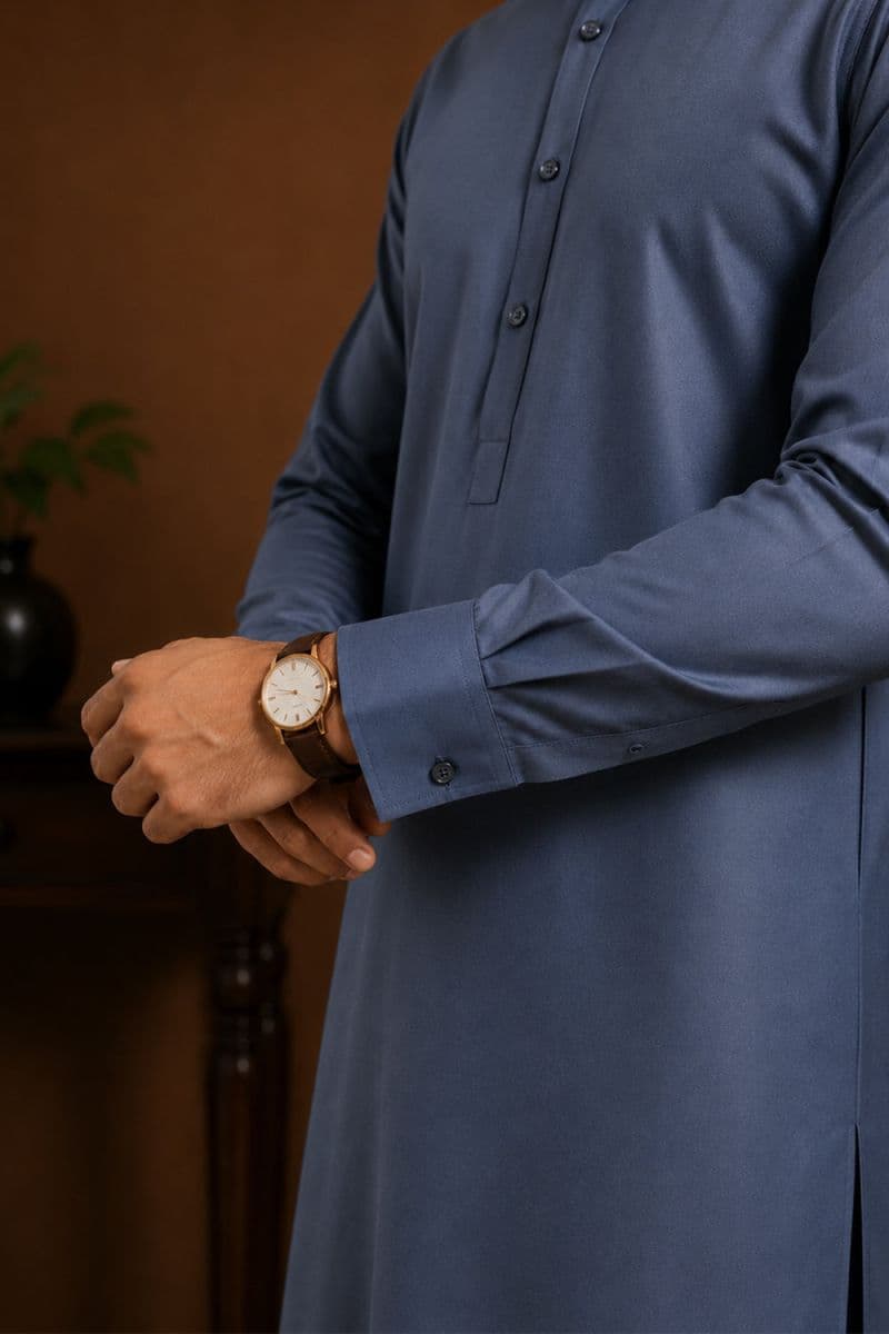 Men's Blended Kameez Shalwar – STONE BLUE thumbnail
