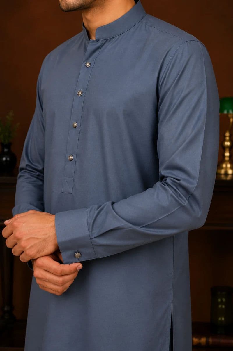 Men's Wash & Wear Kameez Shalwar - Teal Blue