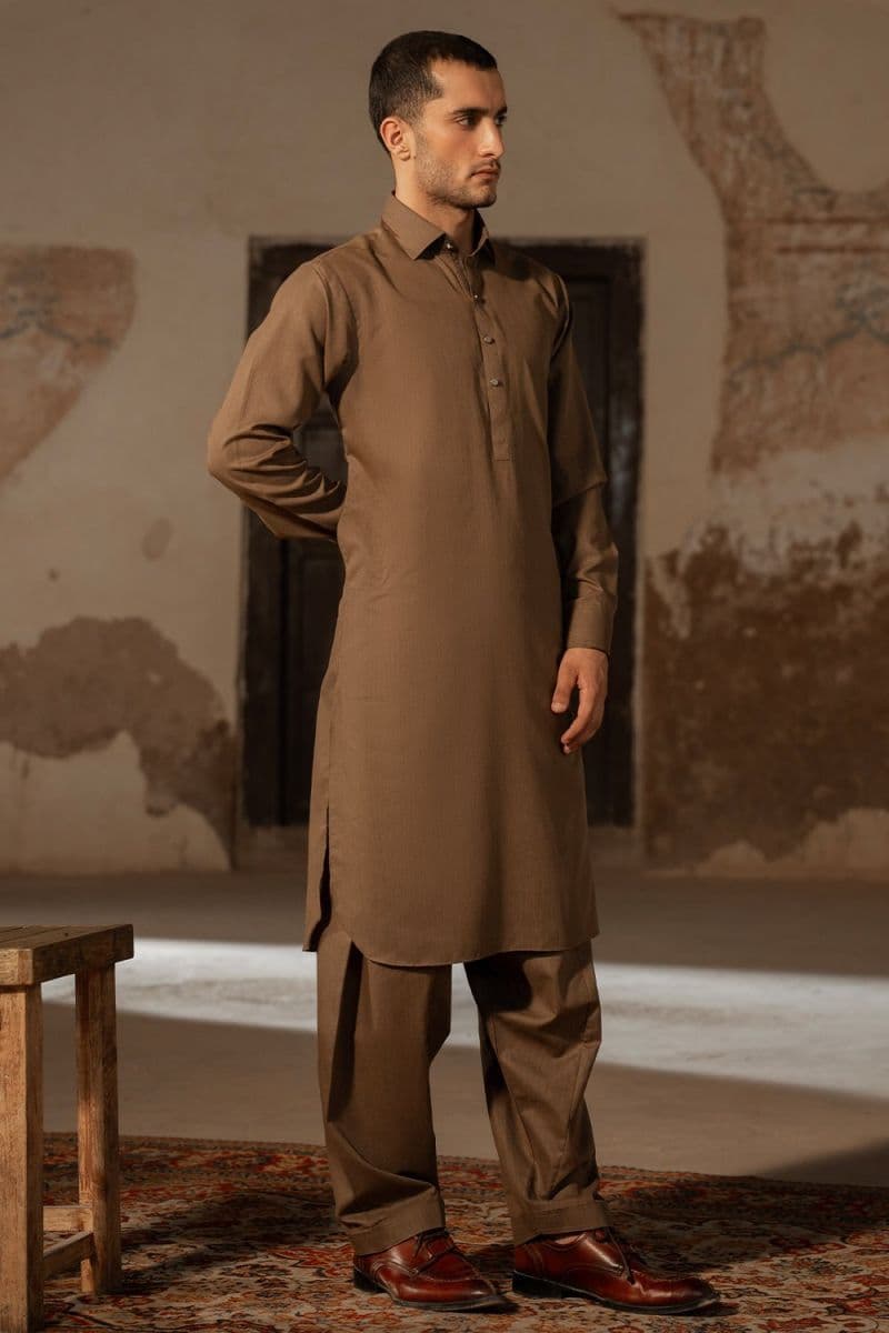 Brown Blended Kameez Shalwar