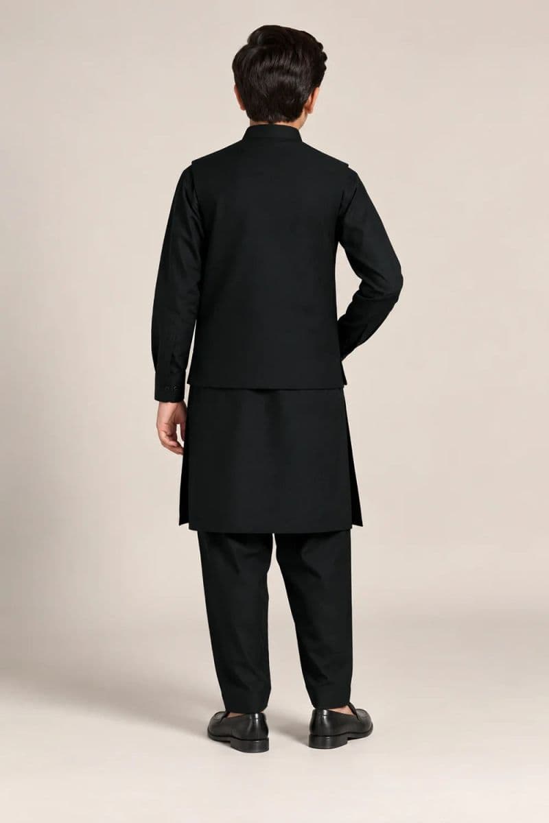Boys Kameez Shalwar & Waistcoat Combo – dark green thumbnail