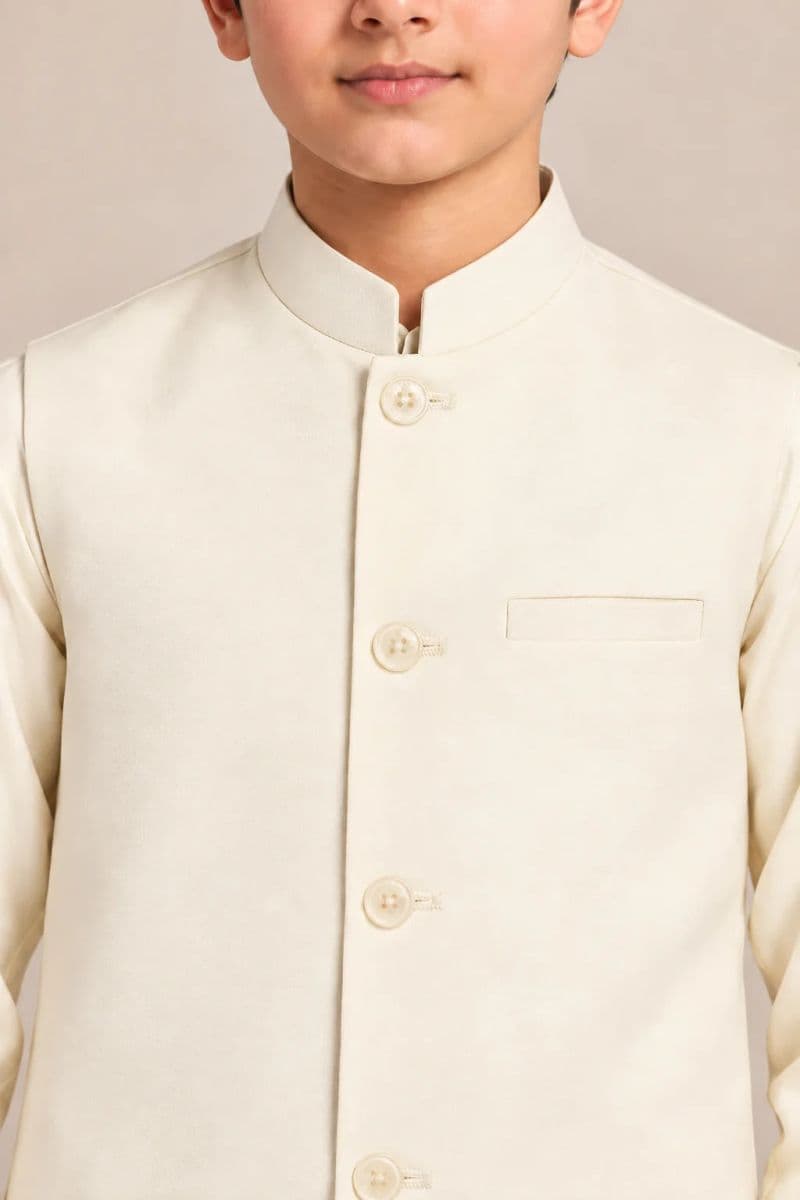 Boys Kameez Shalwar & Waistcoat Combo – cream thumbnail