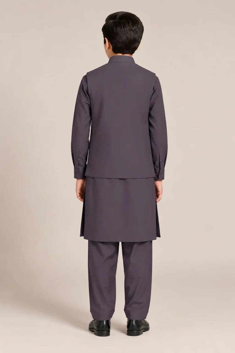 Boys Kameez Shalwar & Waistcoat Combo – charcoal gray thumbnail