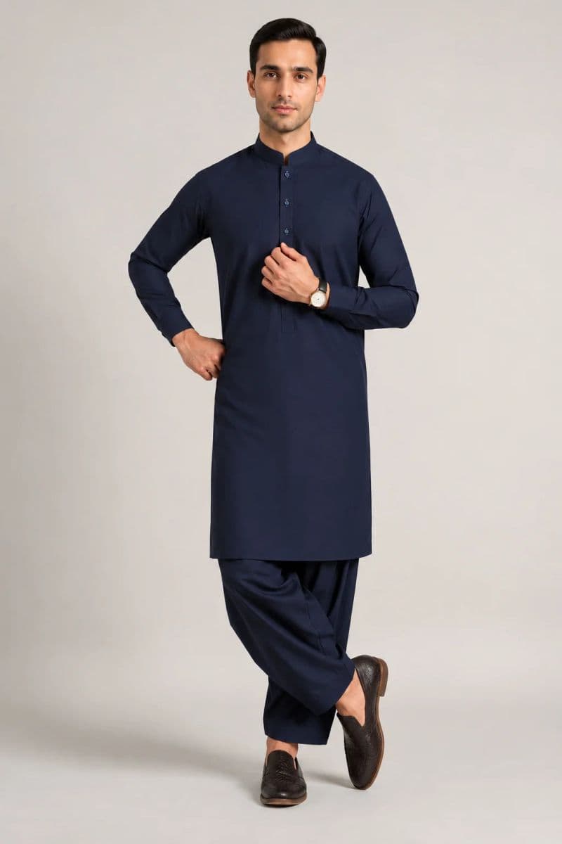 MEN'S BLENDED KAMEEZ SHALWAR – DARK BLUE thumbnail