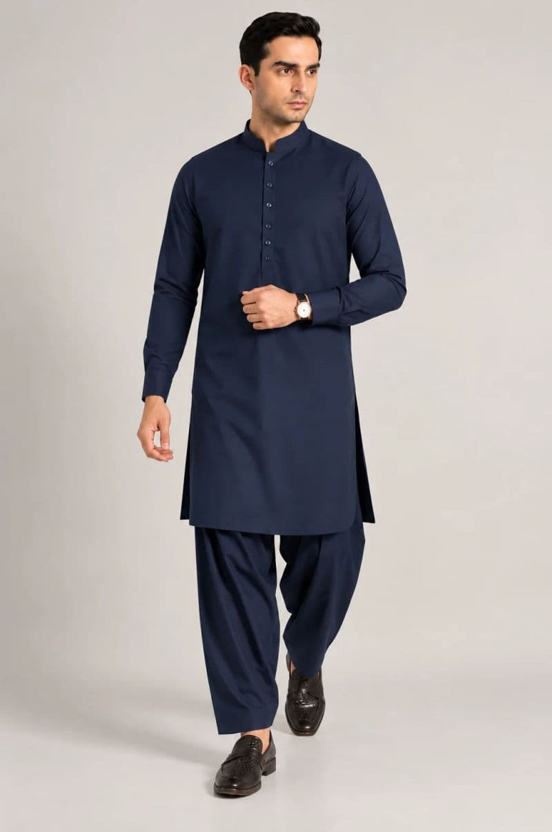 MEN'S BLENDED KAMEEZ SHALWAR – DARK BLUE thumbnail