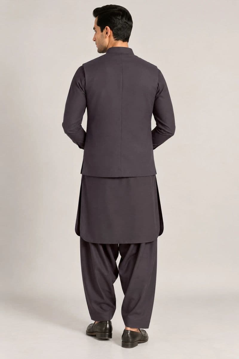 Men's Blended Kameez Shalwar with Waistcoat – grey charcoal thumbnail