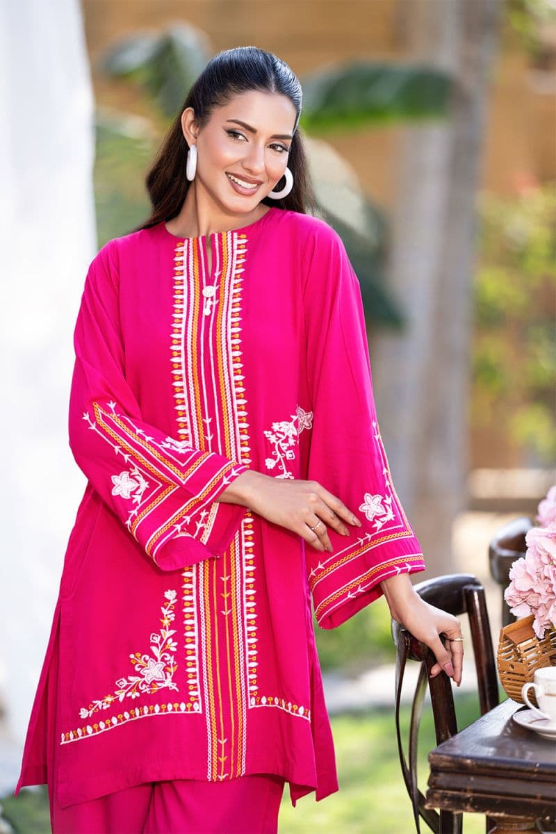 2 Piece - Embroidered Linen Suit