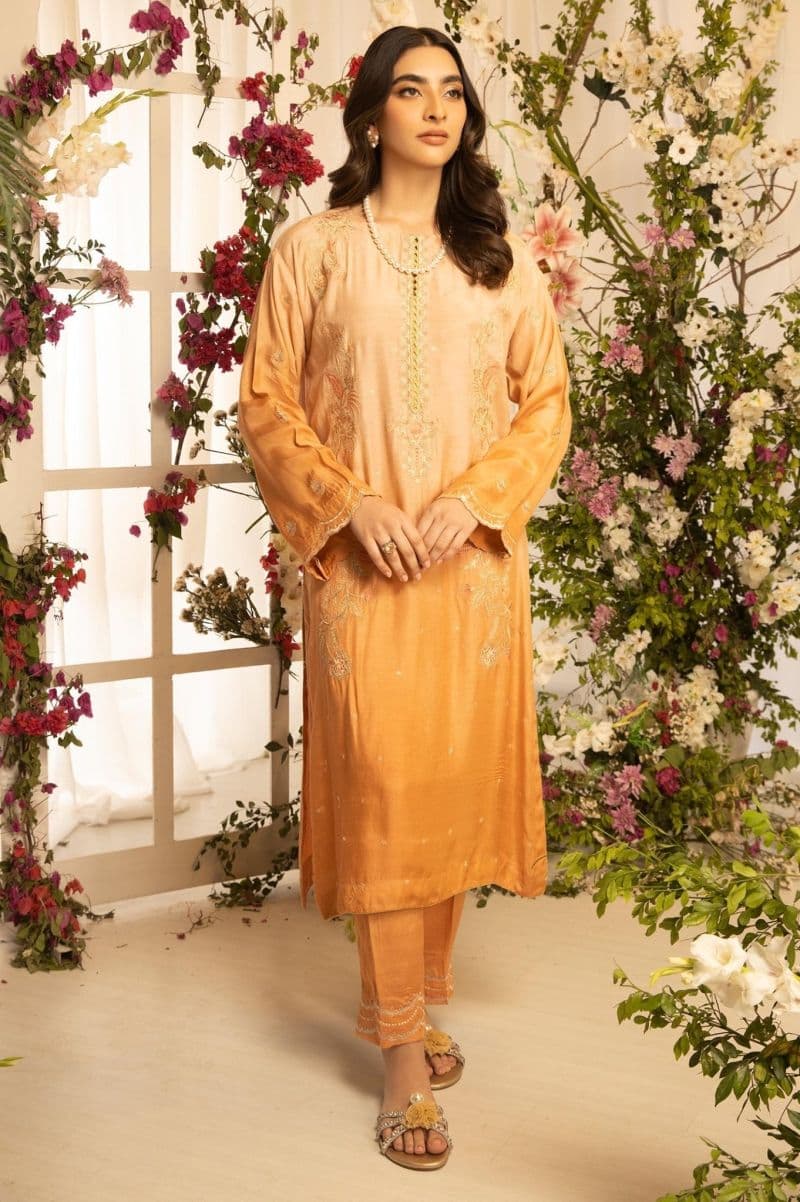 2 Pc Embroidered Raw Silk Luxury Stitched Suit