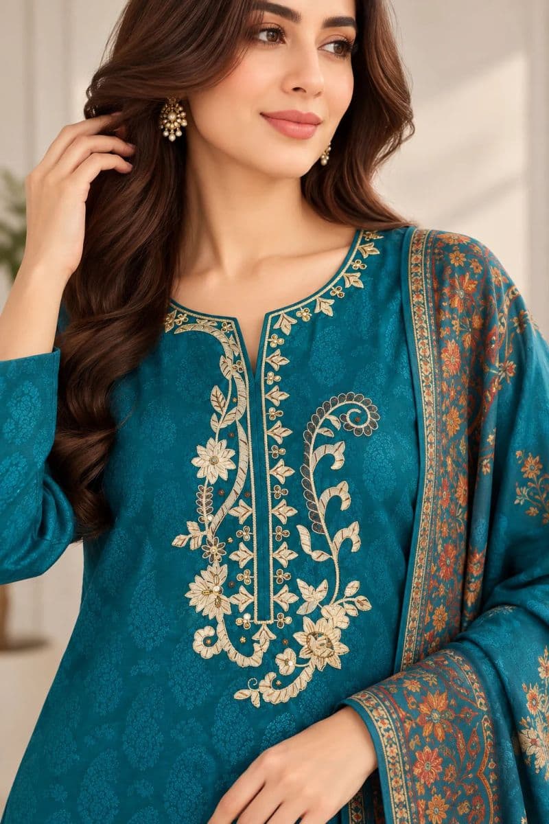 3 PIECE - EMBROIDERED JACQUARD SUIT thumbnail