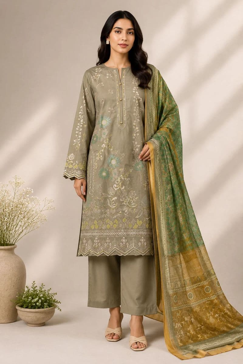3 PIECE - EMBROIDERED CAMBRIC SUIT thumbnail