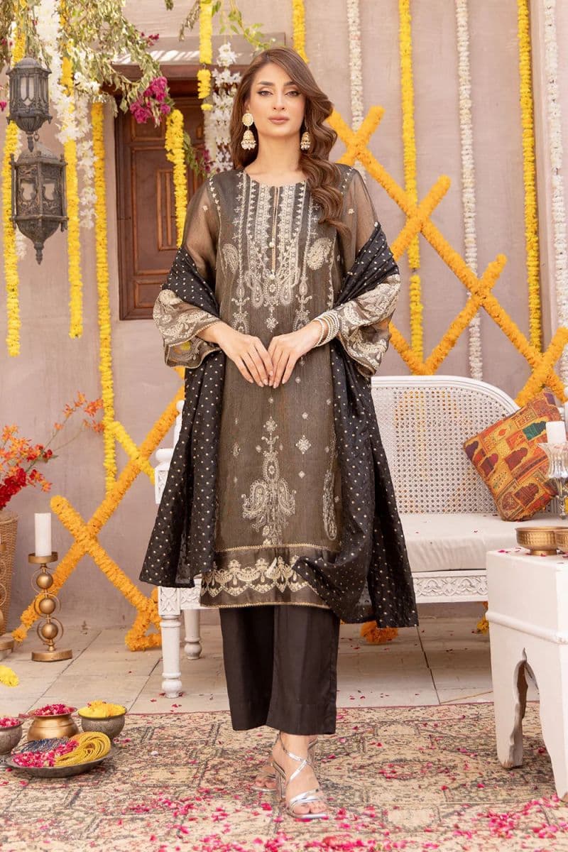 3 Piece - Embroidered Zari Net Suit thumbnail