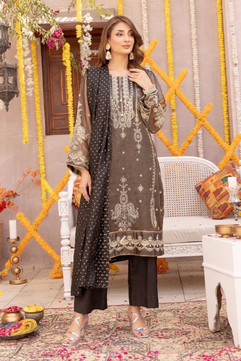 3 Piece - Embroidered Zari Net Suit thumbnail