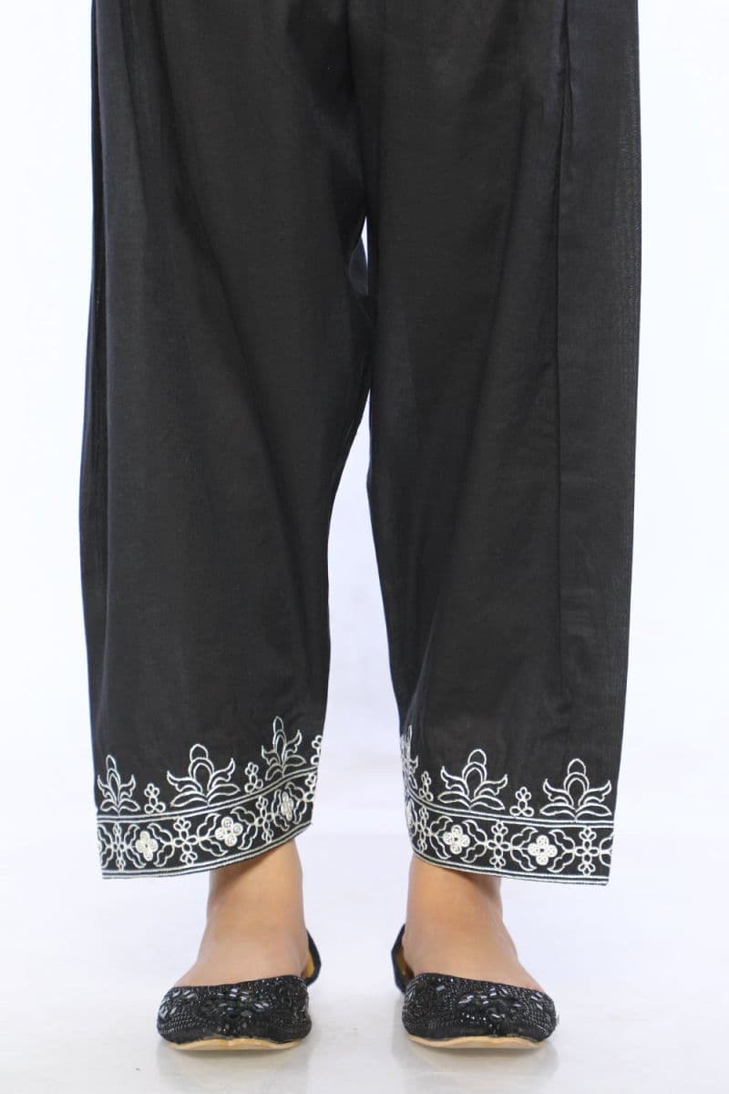 Black Cambric Embroidered Shalwar