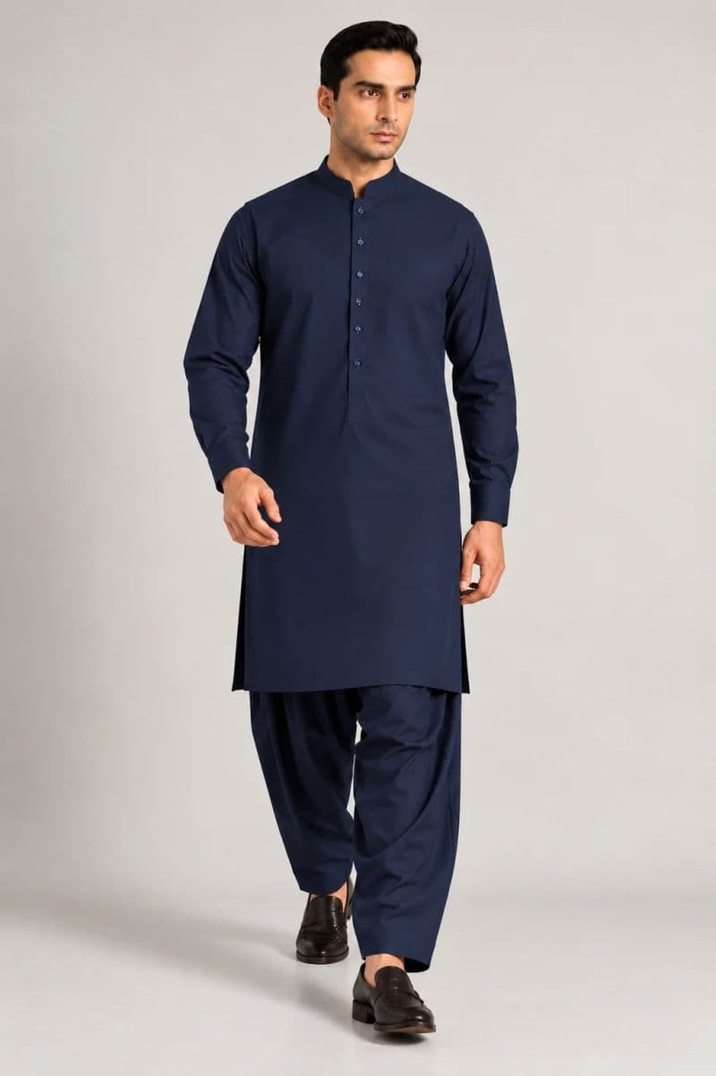 MEN'S BLENDED KAMEEZ SHALWAR – DARK BLUE thumbnail