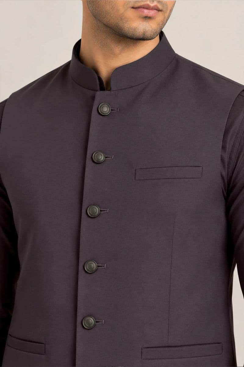Men's Blended Kameez Shalwar with Waistcoat – grey charcoal thumbnail