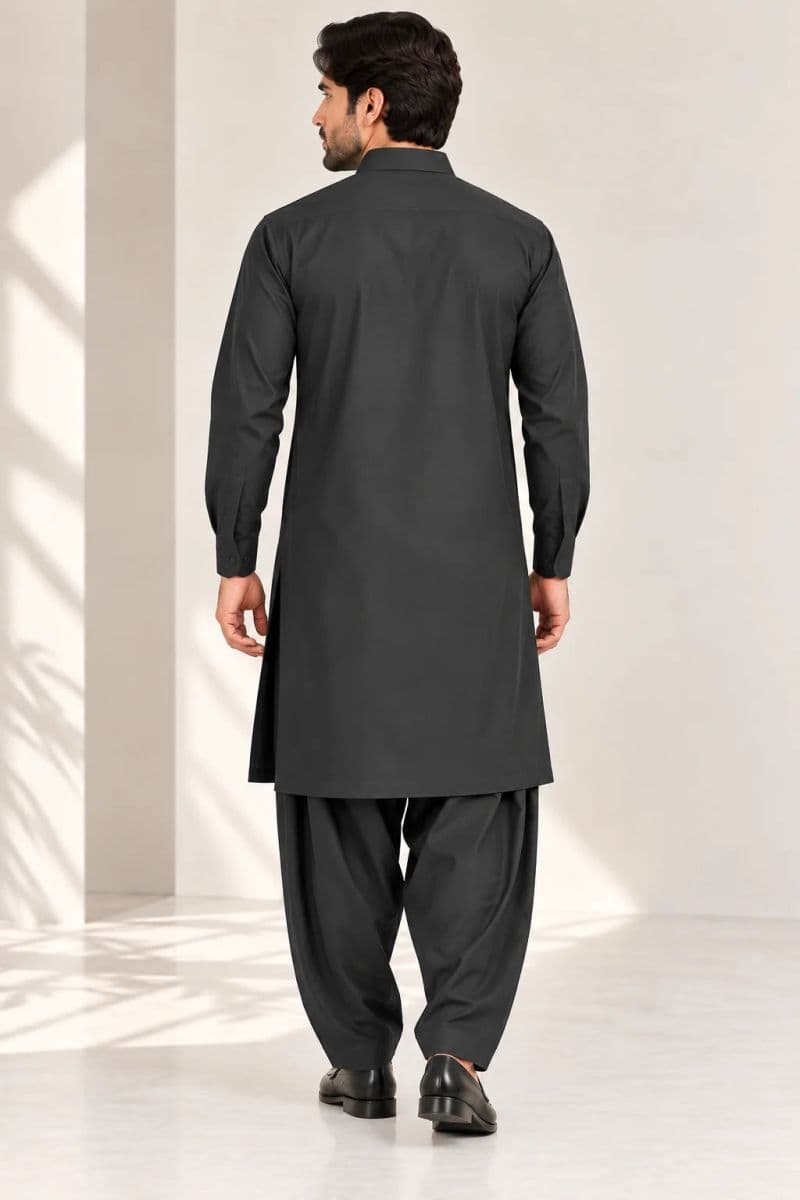 MEN'S BLENDED KAMEEZ SHALWAR – BLACK CHARCOAL thumbnail
