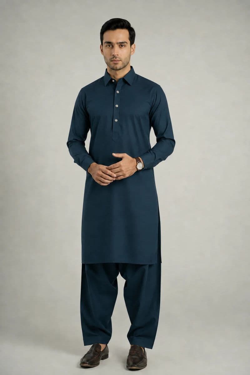 MEN'S BLENDED KAMEEZ SHALWAR – TEAL GREEN thumbnail
