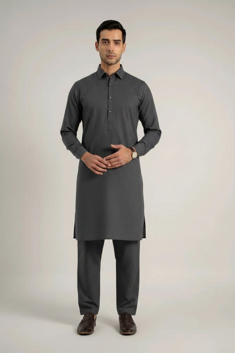 MEN'S BLENDED KAMEEZ SHALWAR – GREY thumbnail