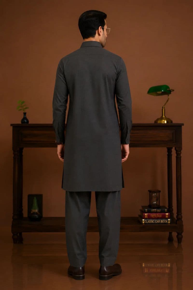 Men's Blended Kameez Shalwar – GREY CHARCOAL thumbnail