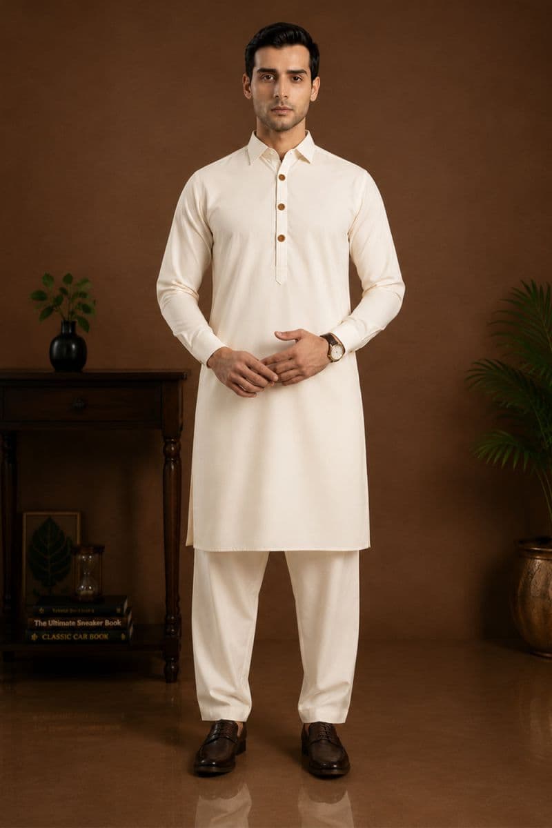 Men's Blended Kameez Shalwar – CREAM thumbnail