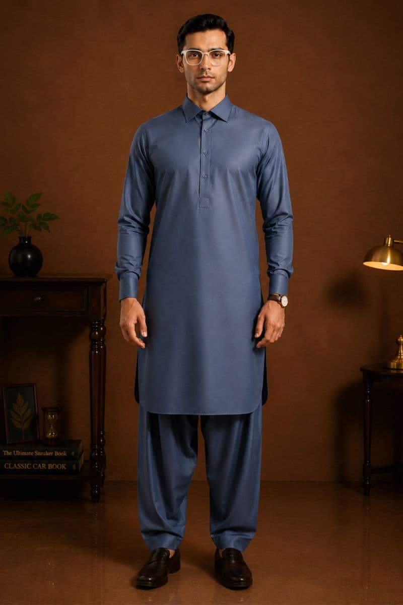 Men's Blended Kameez Shalwar – STONE BLUE thumbnail