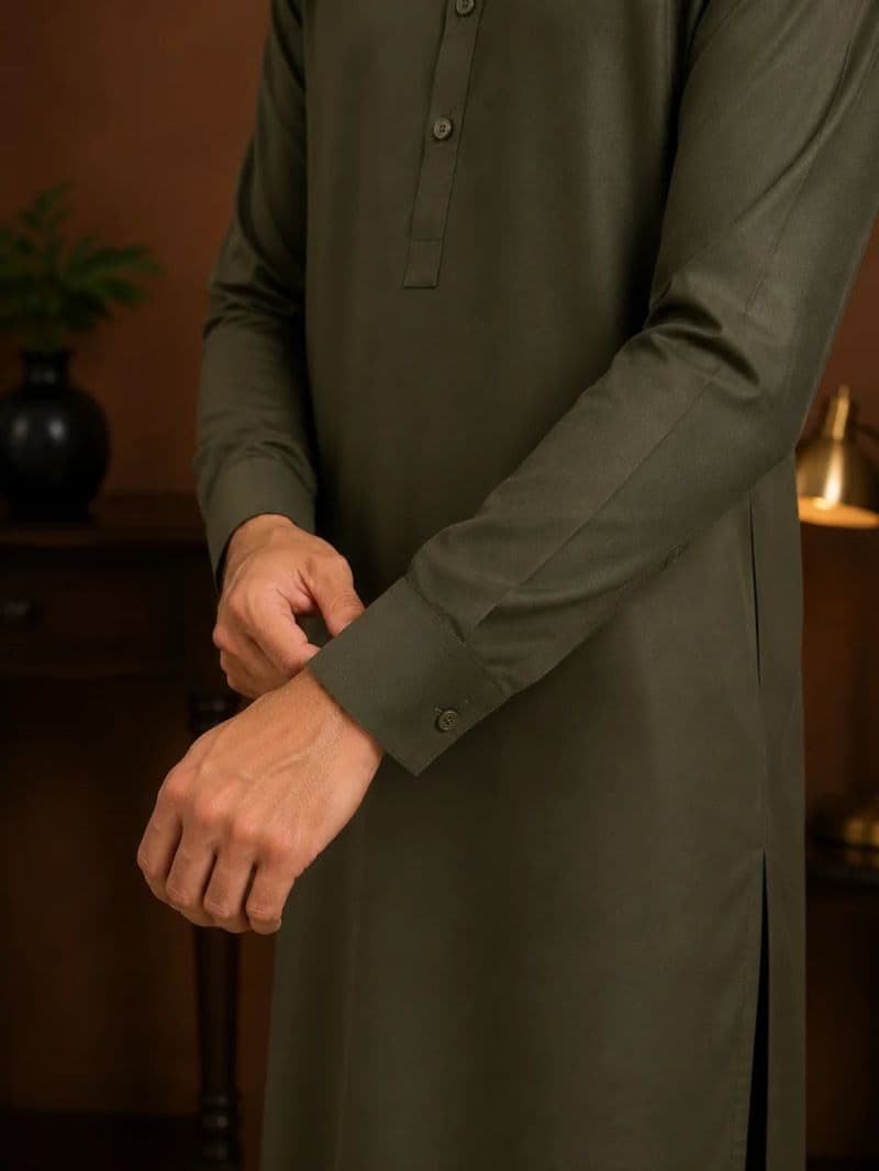 Men's Cotton Kameez Shalwar – DARK GREEN thumbnail