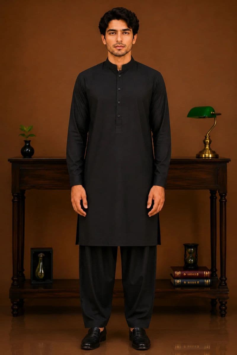 Men's Cotton Kameez Shalwar – BLACK thumbnail