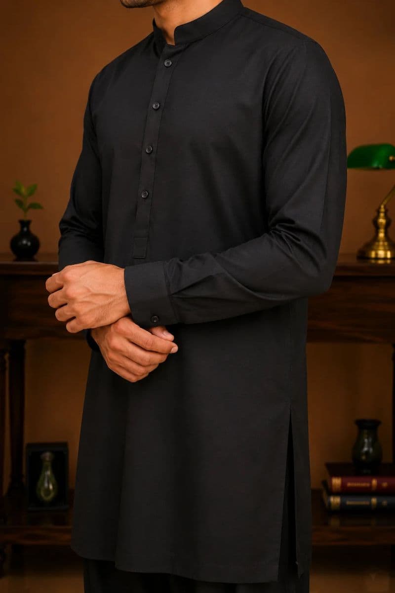 Men's Cotton Kameez Shalwar – BLACK thumbnail