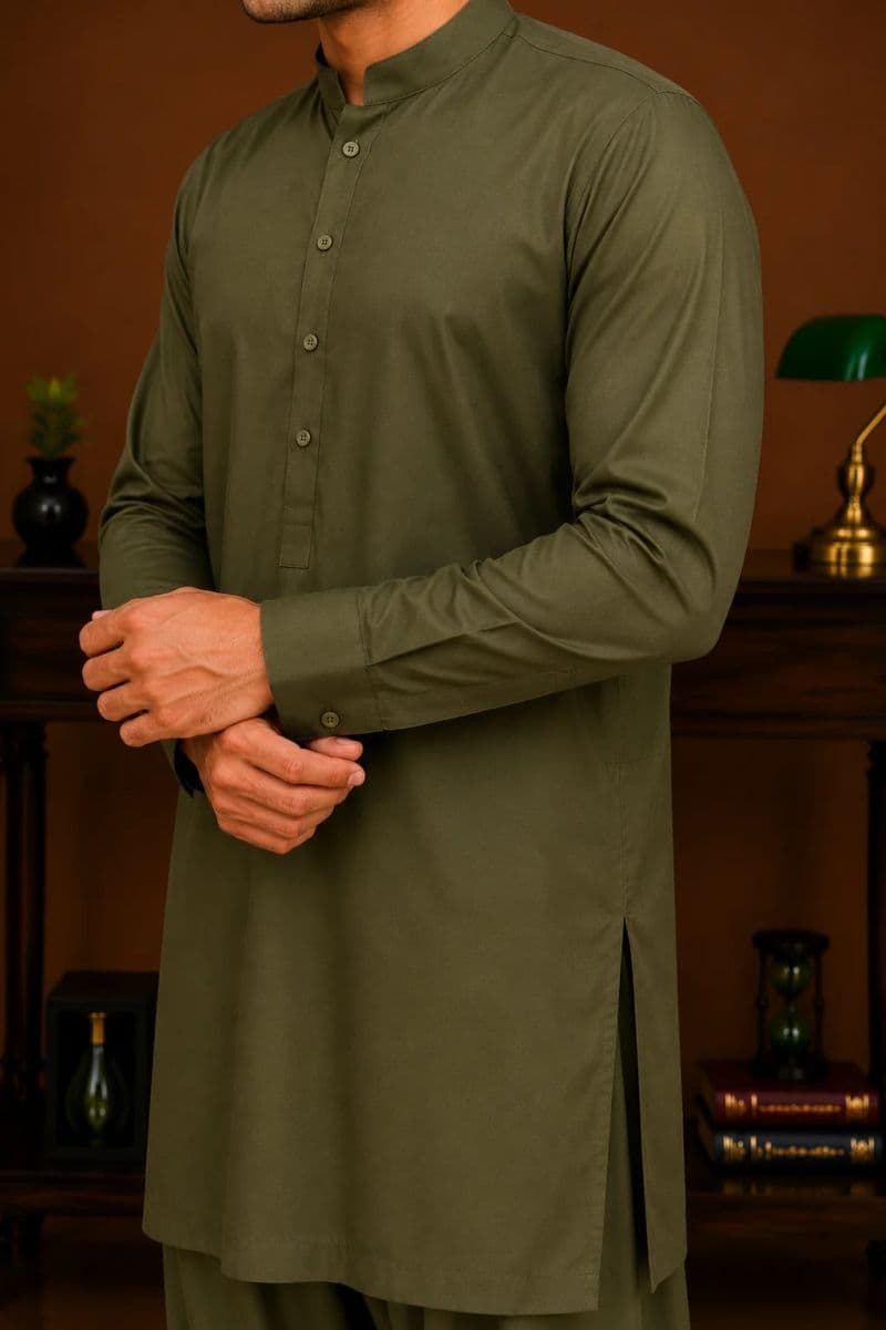 Men's Cotton Kameez Shalwar – OLIVE thumbnail