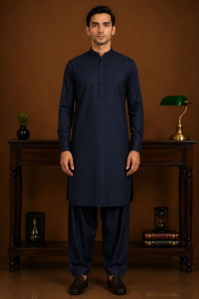 Men's Cotton Kameez Shalwar – DARK BLUE thumbnail