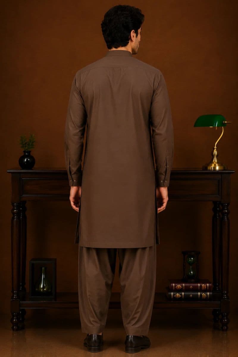 Men's Wash & Wear Kameez Shalwar - Brown thumbnail