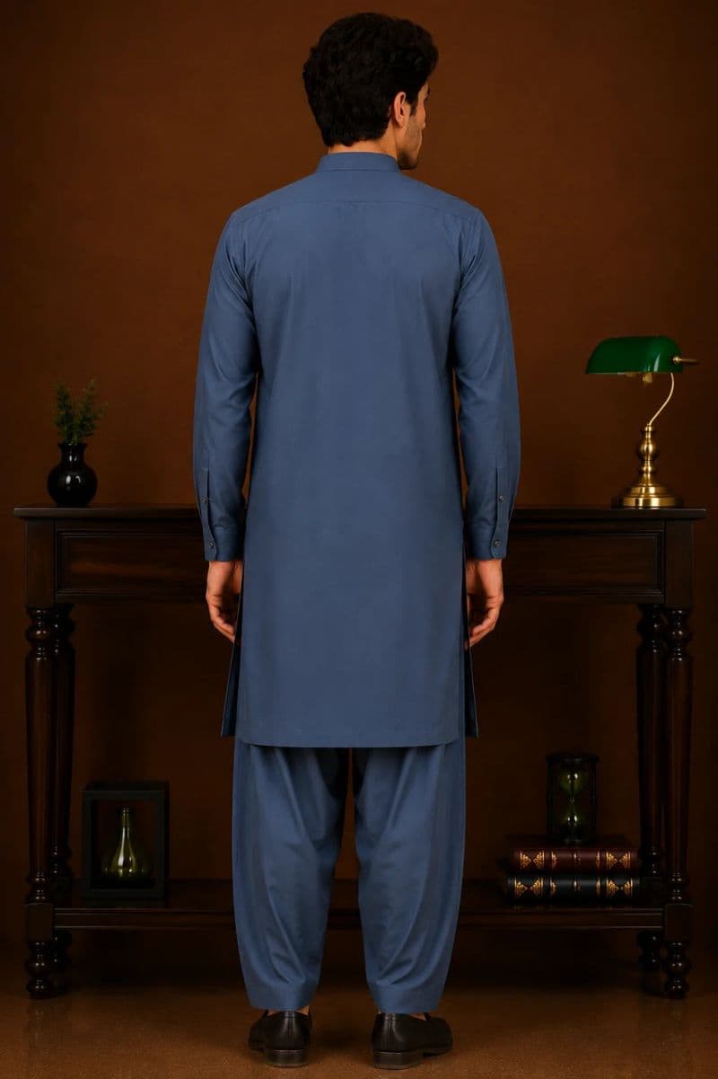 Men's Wash & Wear Kameez Shalwar - Teal Blue thumbnail