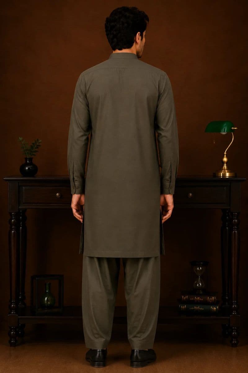 Men's Wash & Wear Kameez Shalwar - Olive thumbnail