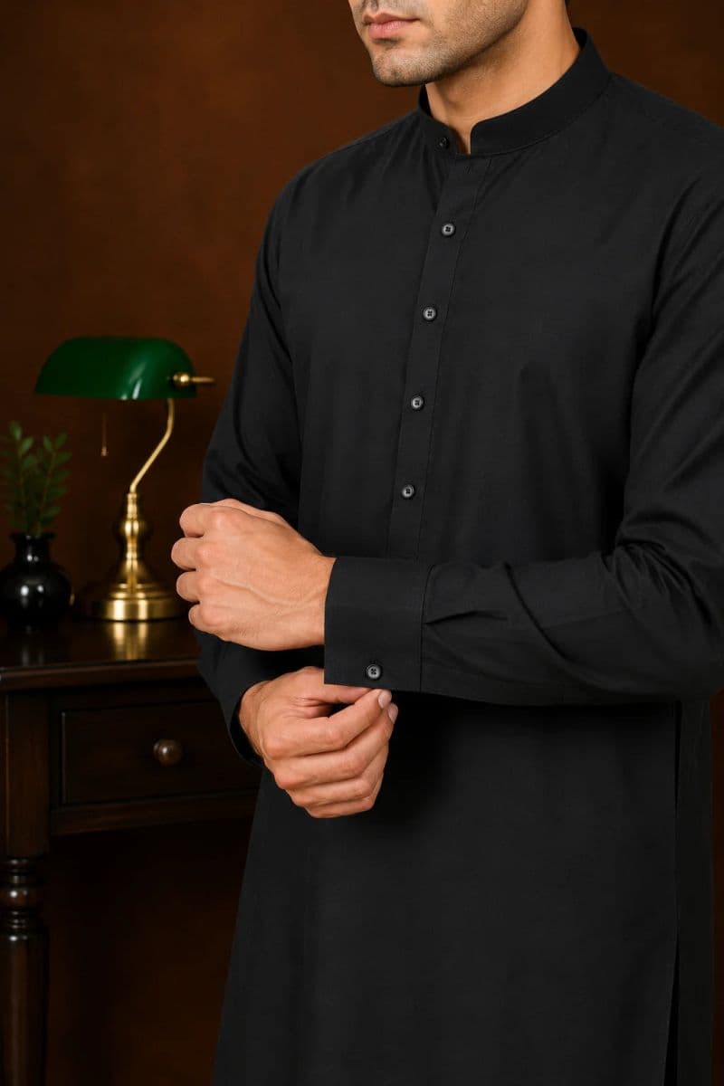 Men's Wash & Wear Kameez Shalwar - Black thumbnail
