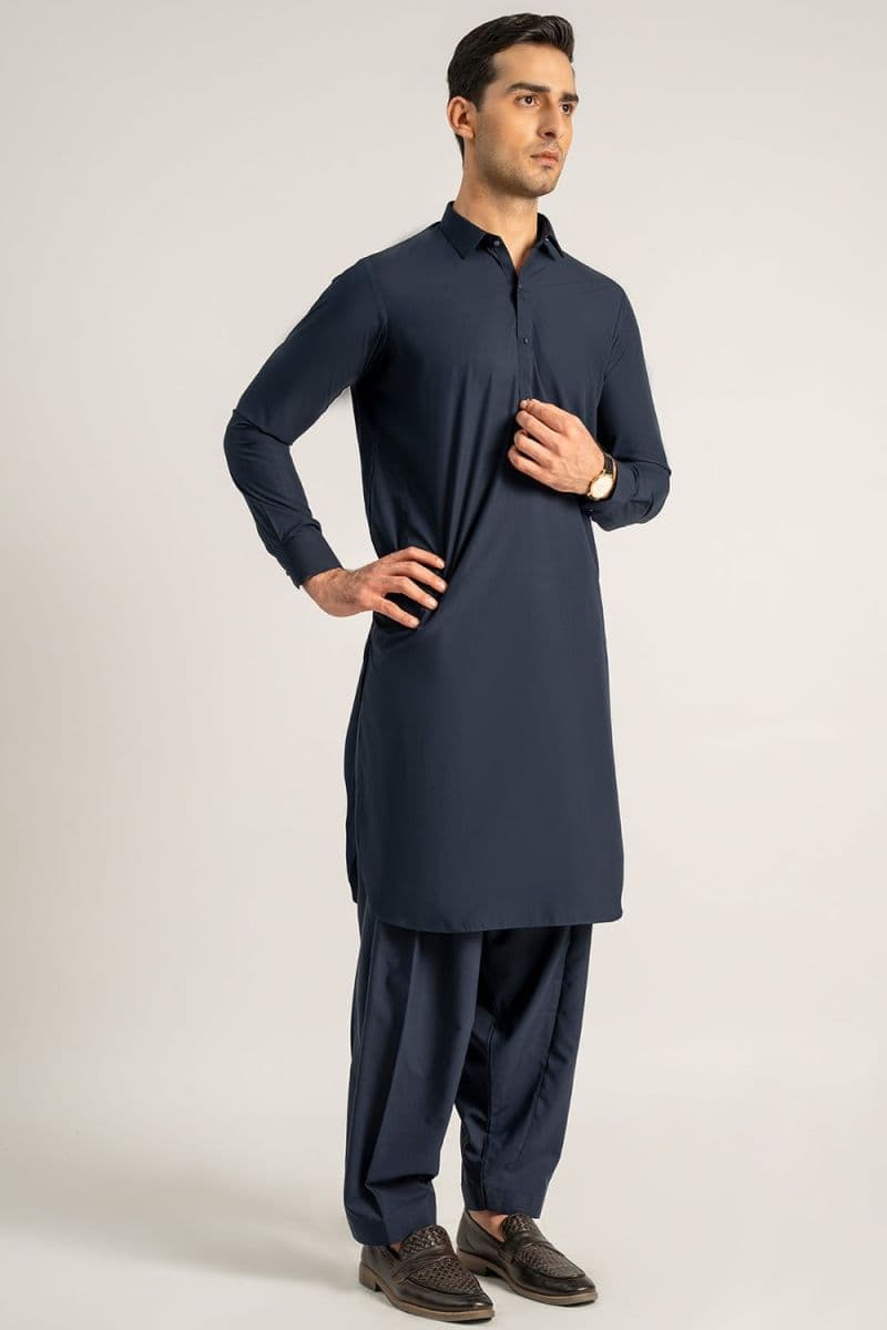 Dark Blue Blended Kameez Shalwar