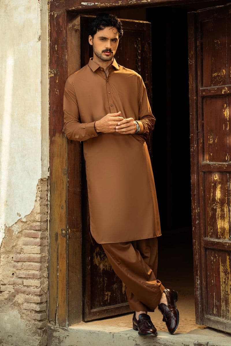 Dark Brown Blended Kameez Shalwar