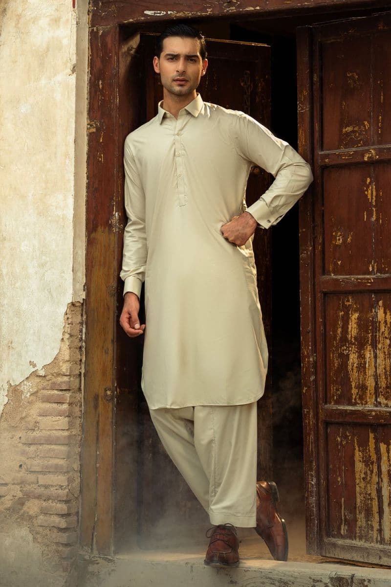 Men's Blended Kameez Shalwar - FAWN thumbnail