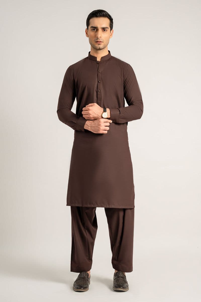 Dark Brown Blended Kameez Shalwar