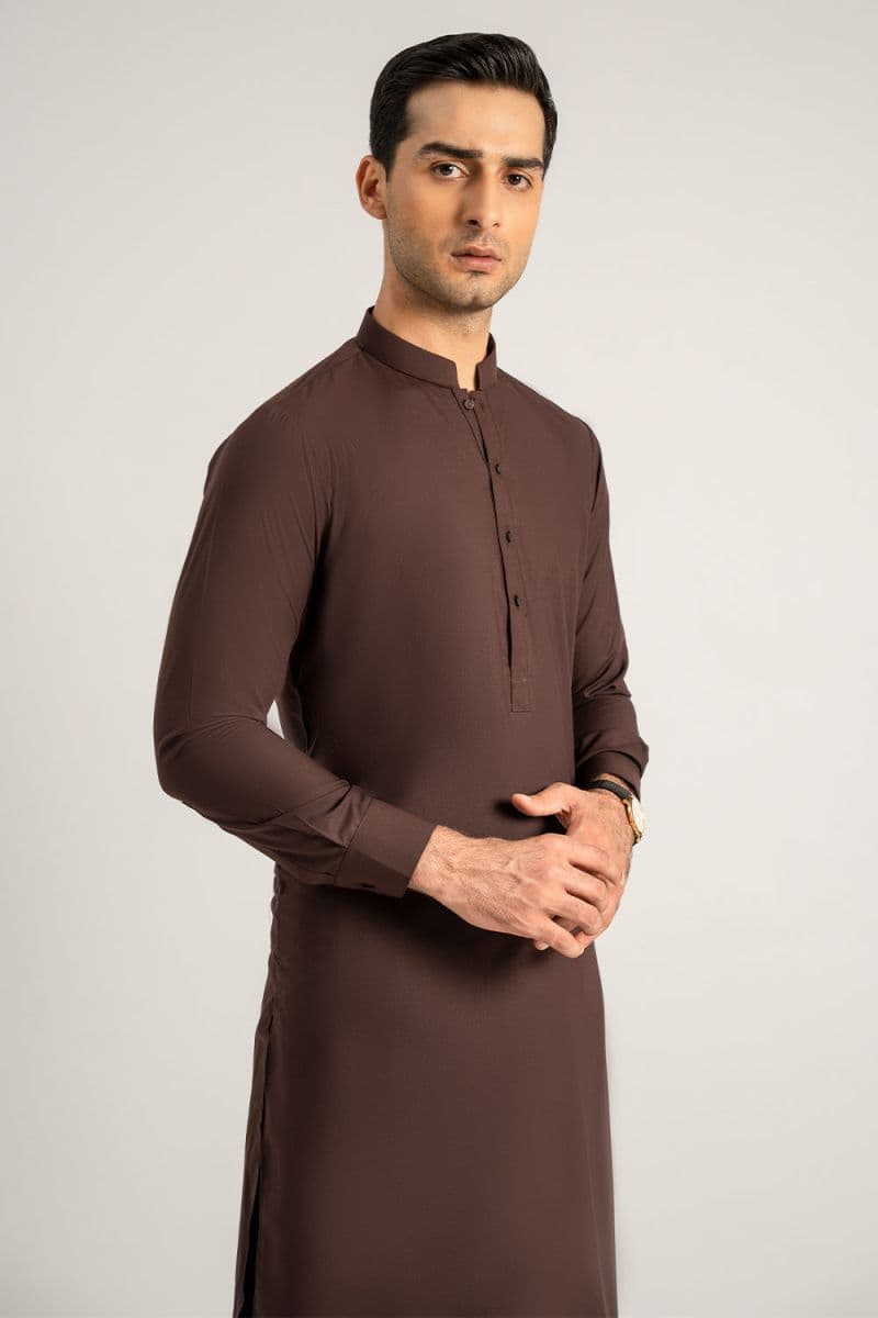 Dark Brown Blended Kameez Shalwar