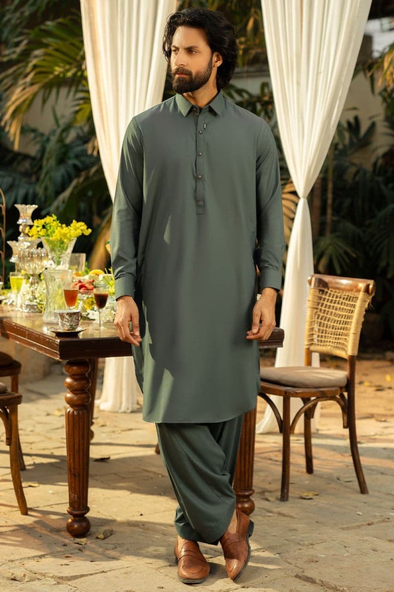 Grey Blended Men's Kameez Shalwar thumbnail