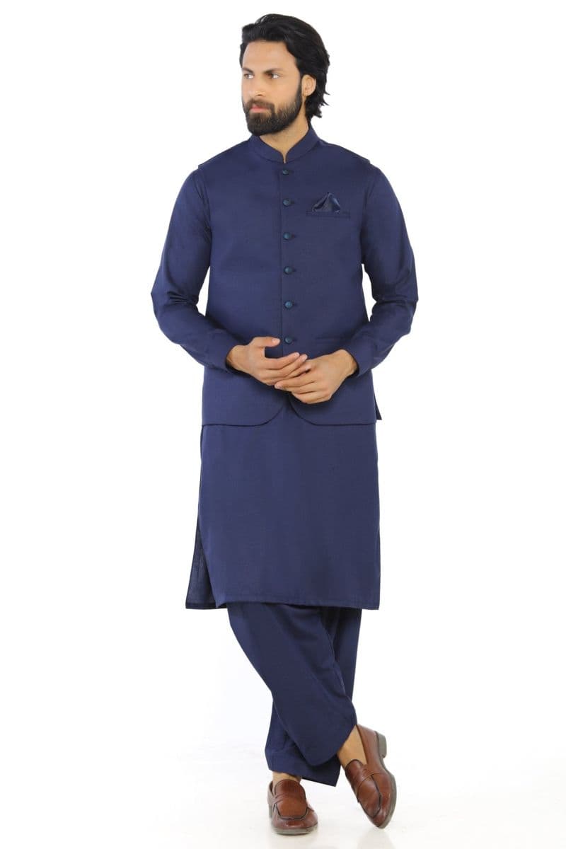 Navy Blue Men Blended Kameez Shalwar