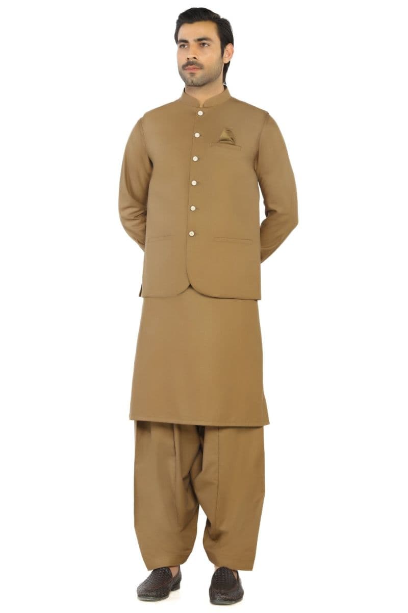 Brown Men Blended Kameez Shalwar