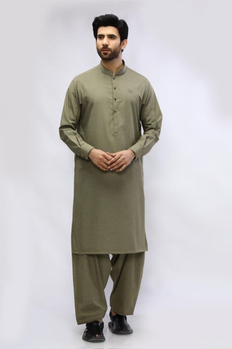 Olive Blended Casual Kameez Shalwar
