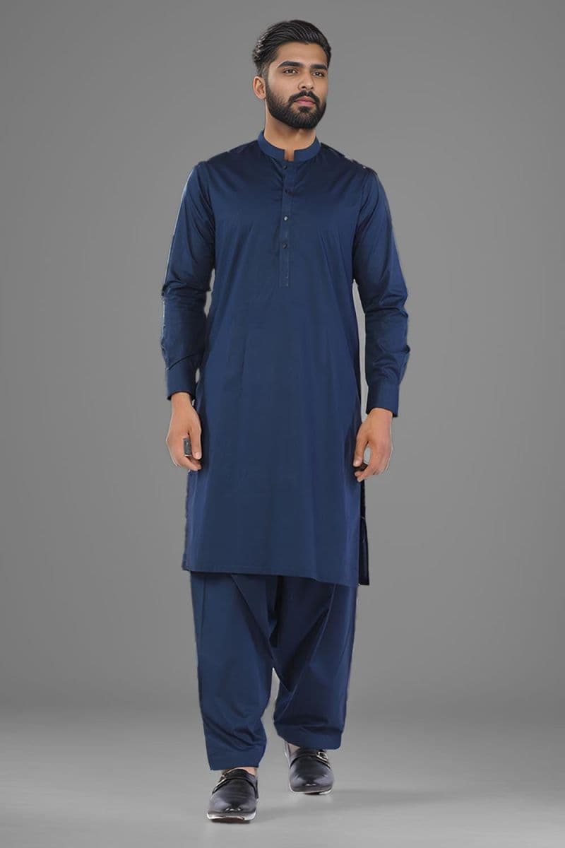 Navy Blue Blended Casual Kameez Shalwar