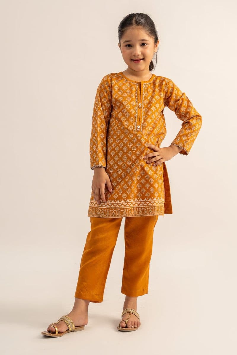 2 Pc Cotton Lawn Block Print Suit For Girl
