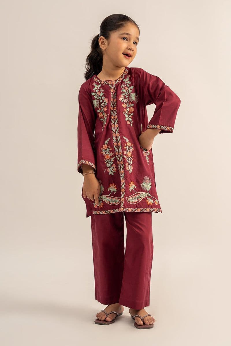 2 Pc Cotton Lawn Dyed Embroidered Suit For Girl