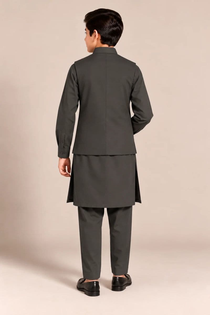 Boys Kameez Shalwar & Waistcoat Combo – bottle green thumbnail