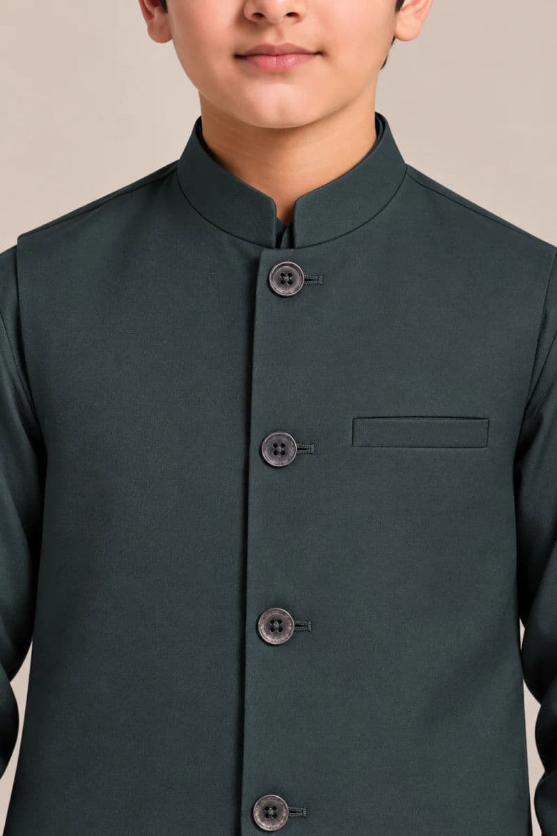 Boys Kameez Shalwar & Waistcoat Combo – teal green thumbnail