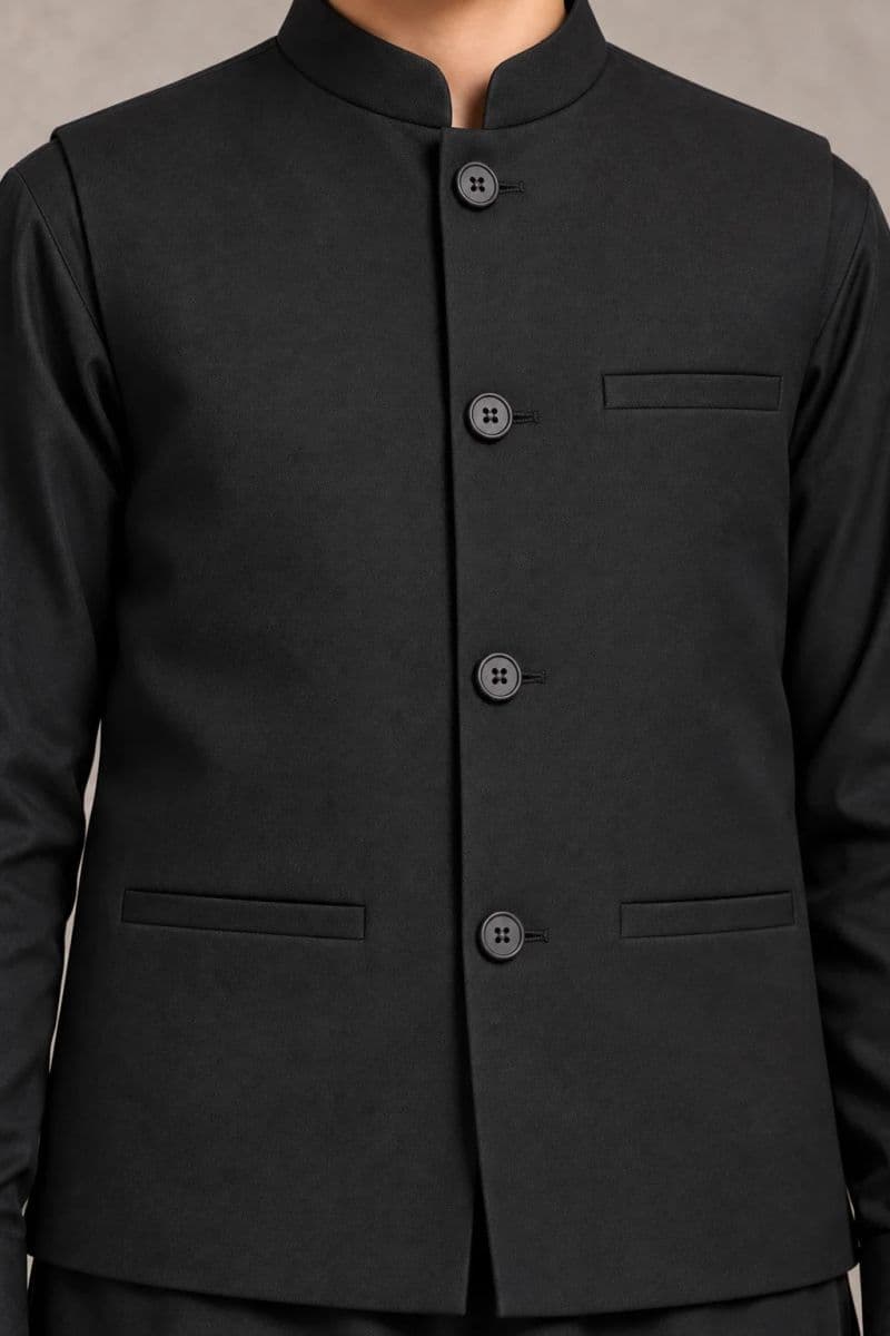 Boys Kameez Shalwar & Waistcoat Combo – BLACK thumbnail